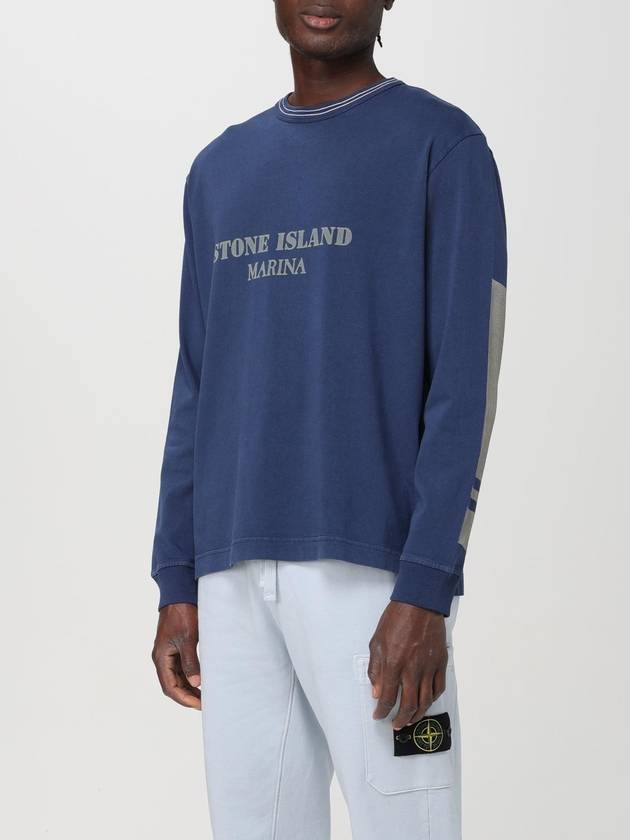 Logo Print Cotton Sweatshirt Blue - STONE ISLAND - BALAAN 5