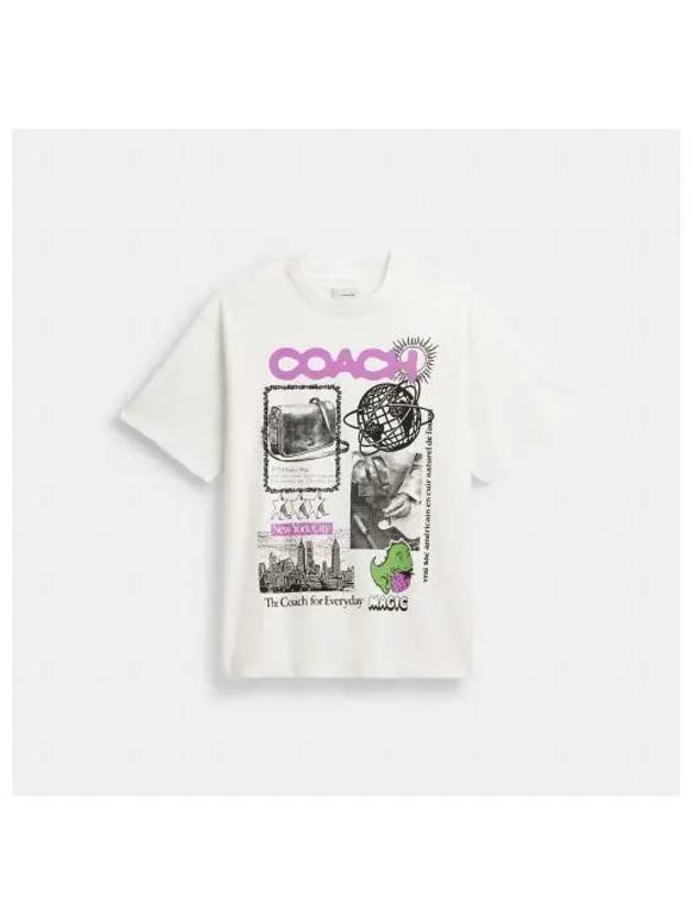 Relaxed graphic t shirt in organic cotton CX235 WHT - COACH - BALAAN 1