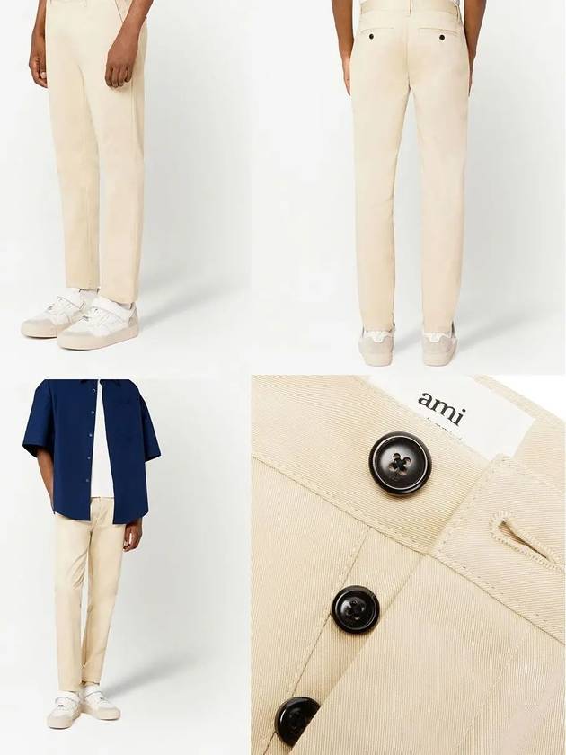 Mid-Rise Cotton Straight Pants Beige - AMI - BALAAN 4