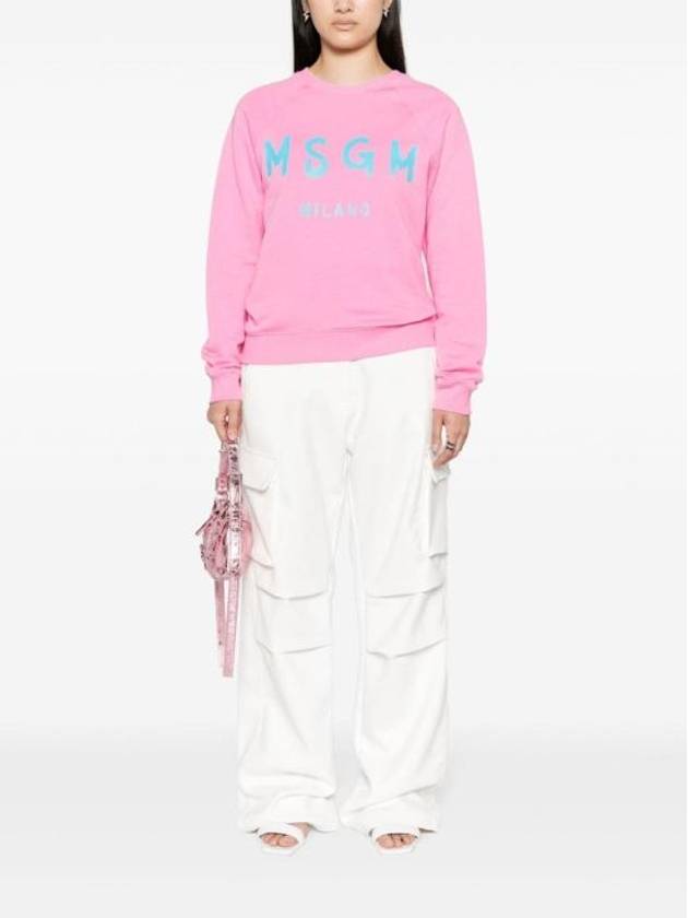 Brushed Logo Cotton Sweatshirt Pink - MSGM - BALAAN 6