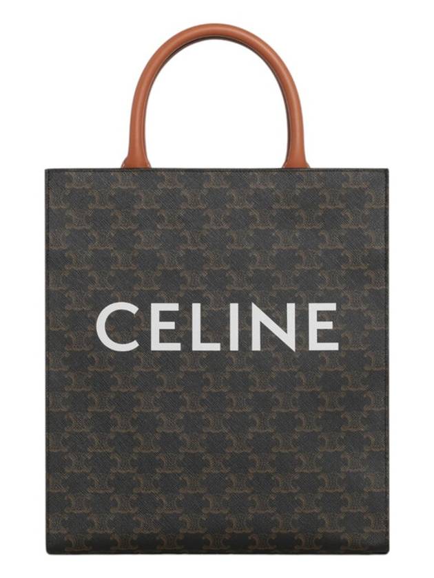 Small Vertical Triomphe Canvas and Calfskin Cabas Tote Bag Tan - CELINE - BALAAN 3