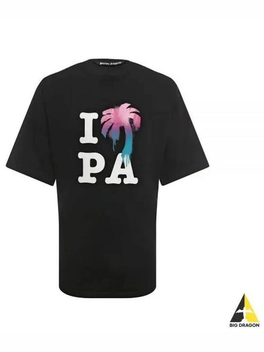 I Love Pa Classic Cotton Short Sleeve T-Shirt Black - PALM ANGELS - BALAAN 2