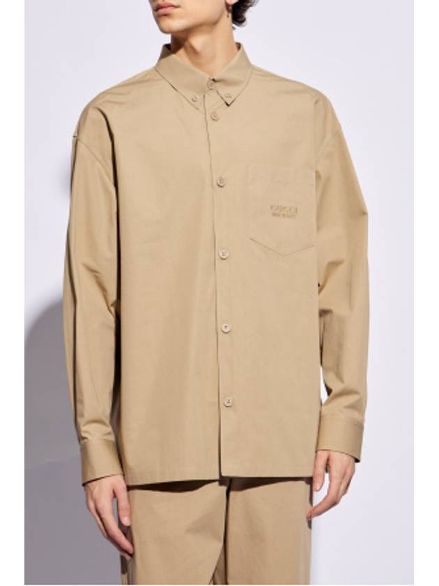 Heavy Cotton Poplin Long Sleeve Shirt Beige - GUCCI - BALAAN 4