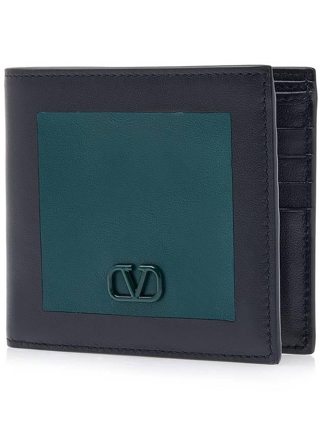 V Logo Signature Half Wallet Black Green - VALENTINO - BALAAN 2