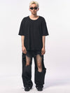 Oversized Silket Scoop Neck Short Sleeve T Shirt Black - C WEAR BY THE GENIUS - BALAAN 2