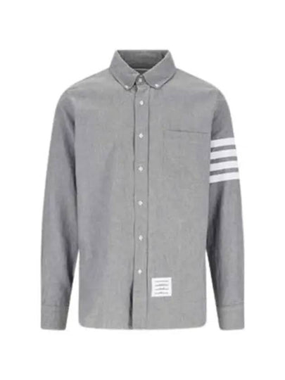 Men's Diagonal Shambray Print Nametag Straight Fit Long Sleeve Shirt Medium Grey - THOM BROWNE - BALAAN 2