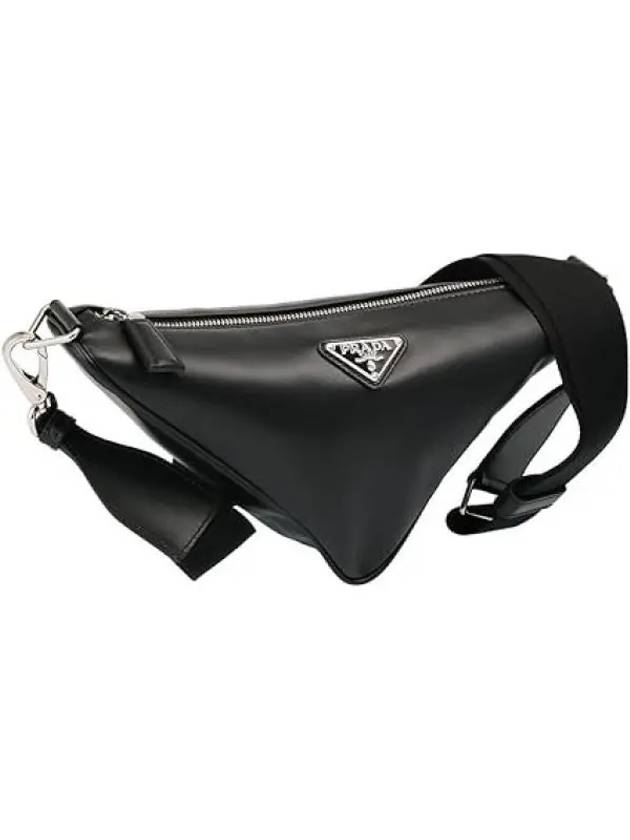 Triangle Logo Leather Cross Bag Black - PRADA - BALAAN 2