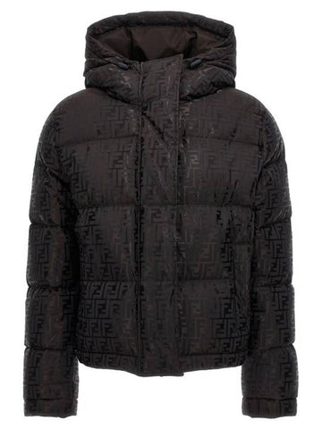 Monogram Technical Fabric Down Jacket Brown - FENDI - BALAAN 1