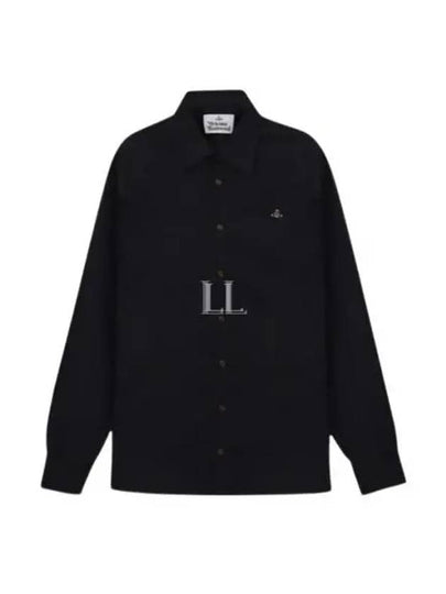 Embroidered Logo Big Collar Cotton Long Sleeve Shirt Black - VIVIENNE WESTWOOD - BALAAN 2