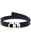 Double Gancini Reversible Leather Belt Black Fiore Blue - SALVATORE FERRAGAMO - BALAAN 2