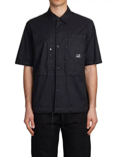 Microweave Laminated Lettering Logo Short Sleeve Shirt Black - CP COMPANY - BALAAN 2