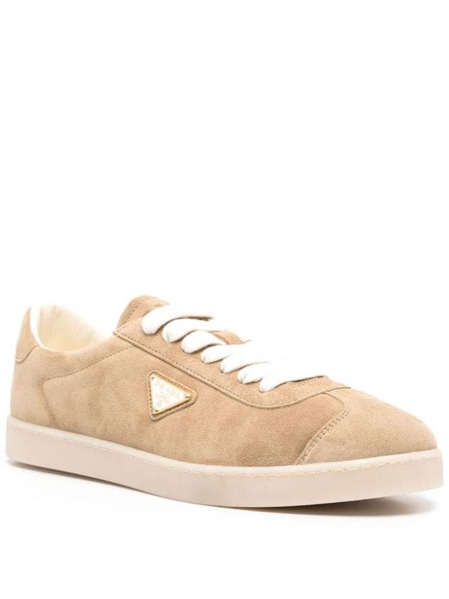 Lane Suede Low Top Sneakers Beige Tan - PRADA - BALAAN 3