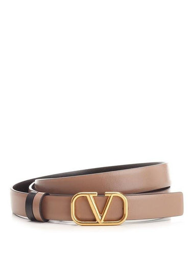 Reversible V Logo Signature Leather Belt Beige - VALENTINO - BALAAN 1