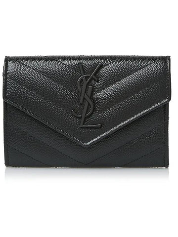 Monogram Envelope Small Card Wallet Black - SAINT LAURENT - BALAAN 1