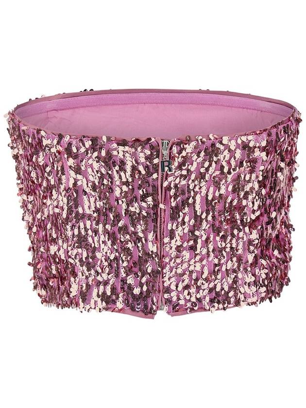 Pink Crop Top With All-Over Sequins In Recycled Fabric Woman - ROTATE - BALAAN 2