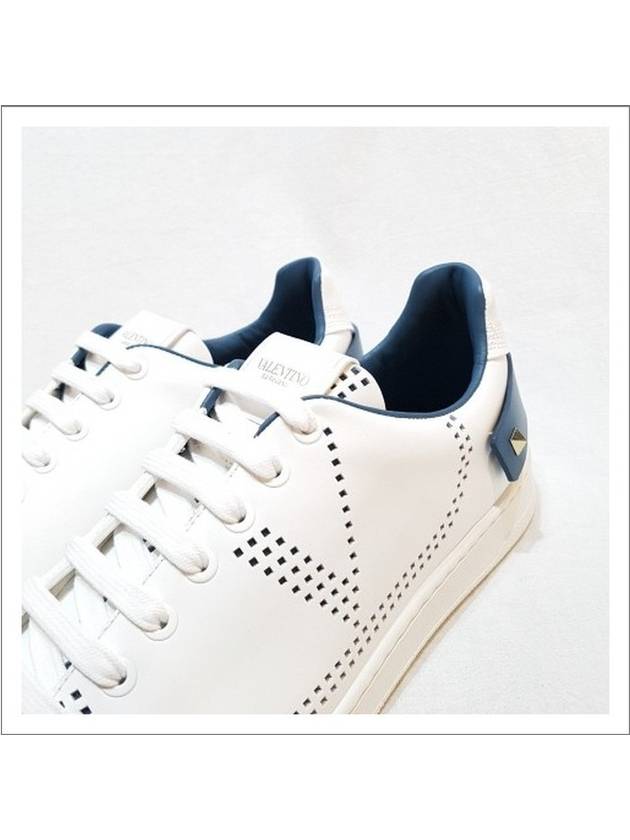 Men's V Logo Backnet Low Top Sneakers White Blue - VALENTINO - BALAAN 3