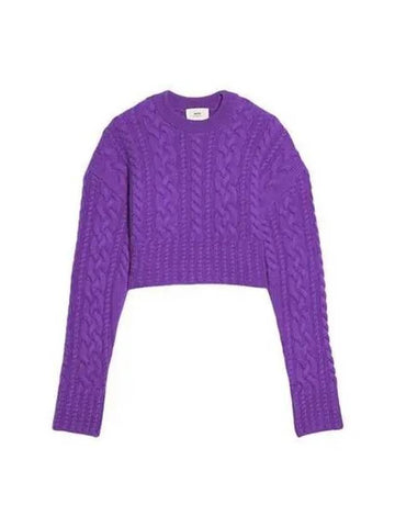 Cable crop knit purple FKS051 017 - AMI - BALAAN 1