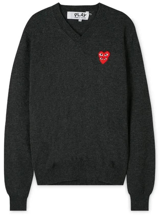 Men's Double Heart V-neck Knit Top P1 N074 2 Gray - COMME DES GARCONS PLAY - BALAAN 2