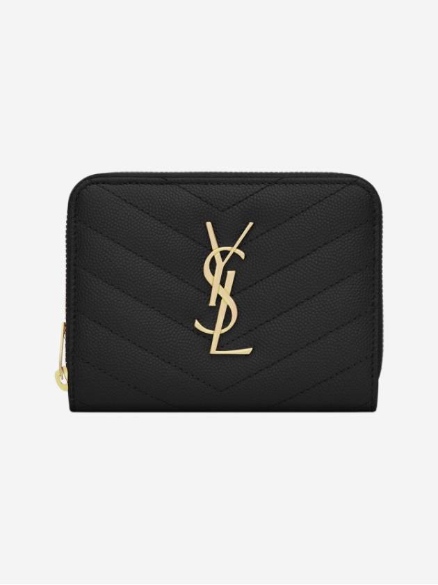 Monogram Zipper Grained Leather Half Wallet Black - SAINT LAURENT - BALAAN 2