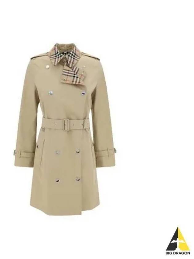 Check Trim Gabardine Trench Coat Honey - BURBERRY - BALAAN 2