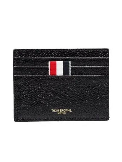 Pebble Grain Leather Stripe Note Compartment Card Wallet Black - THOM BROWNE - BALAAN 2