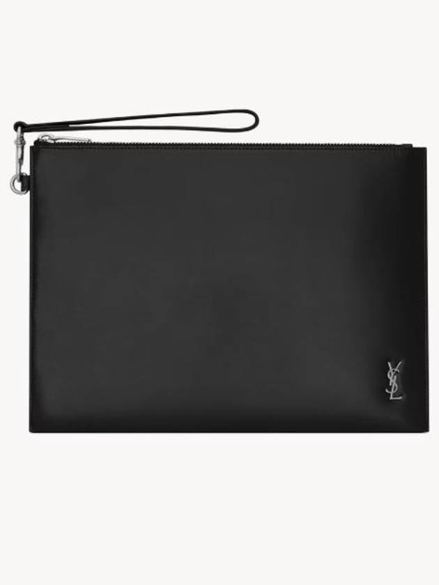 Tiny Monogram Silver Clutch Bag Black - SAINT LAURENT - BALAAN 2