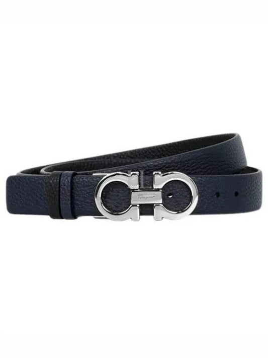 Reversible Gancini Leather Belt Black Blueberry - SALVATORE FERRAGAMO - BALAAN 2