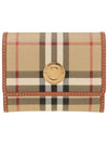 Women's Checked Leather Small Half Wallet Archive Beige - BURBERRY - BALAAN 2