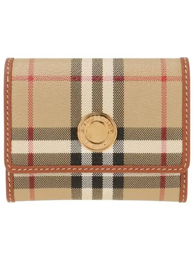 Women's Checked Leather Small Half Wallet Archive Beige - BURBERRY - BALAAN 2