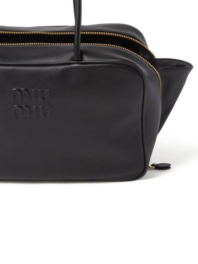 Beau Embossed Logo Leather Tote Bag Black - MIU MIU - BALAAN 5