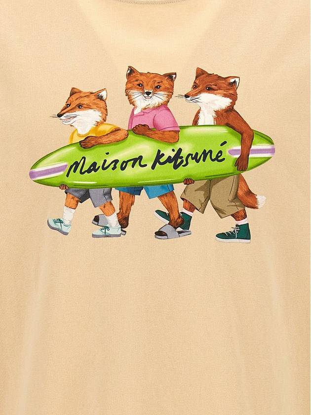 Surfing Foxes Logo Print Short Sleeve T-Shirt Beige - MAISON KITSUNE - BALAAN 5