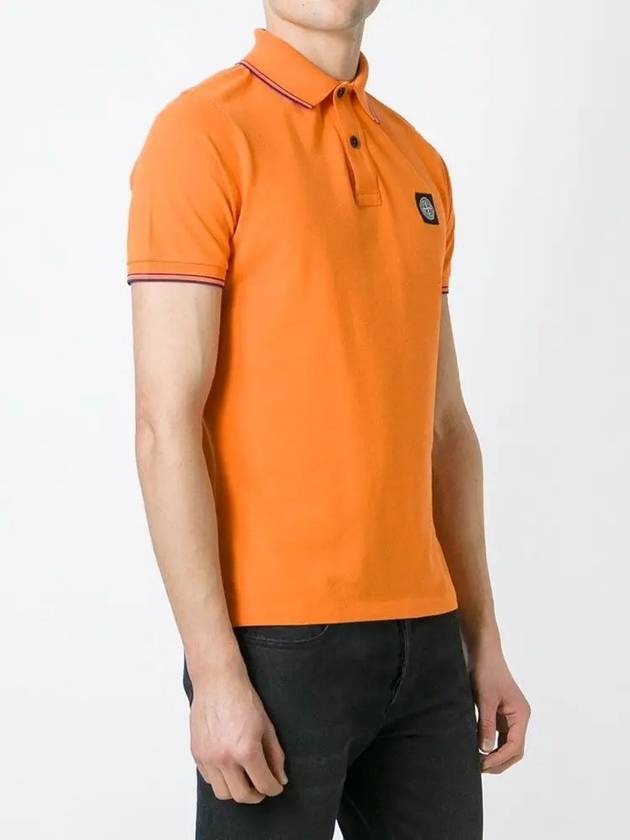 Men's Two Line Wappen Patch Cotton Short Sleeve Polo Shirt Orange - STONE ISLAND - BALAAN 4