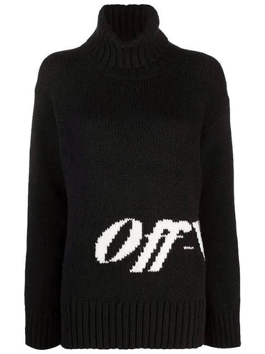 Jacquard Logo Wool Blend Knit Turtleneck Black - OFF WHITE - BALAAN 1