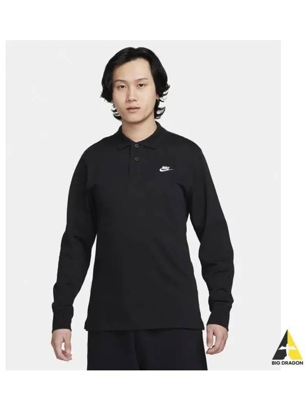 Club Long Sleeve Knit Polo M Black FQ3418 010 - NIKE - BALAAN 1