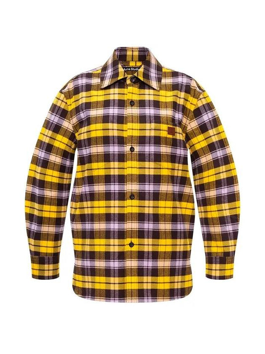 Studios Face Logo Check Flannel Long Sleeve Shirt - ACNE STUDIOS - BALAAN.