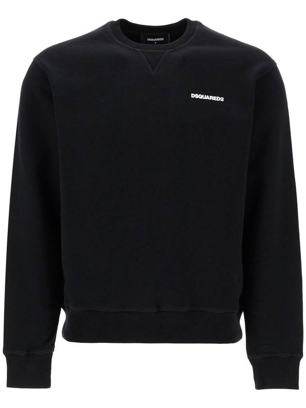 black cotton crewneck sweatshirt with embroidered logo - DSQUARED2 - BALAAN 1