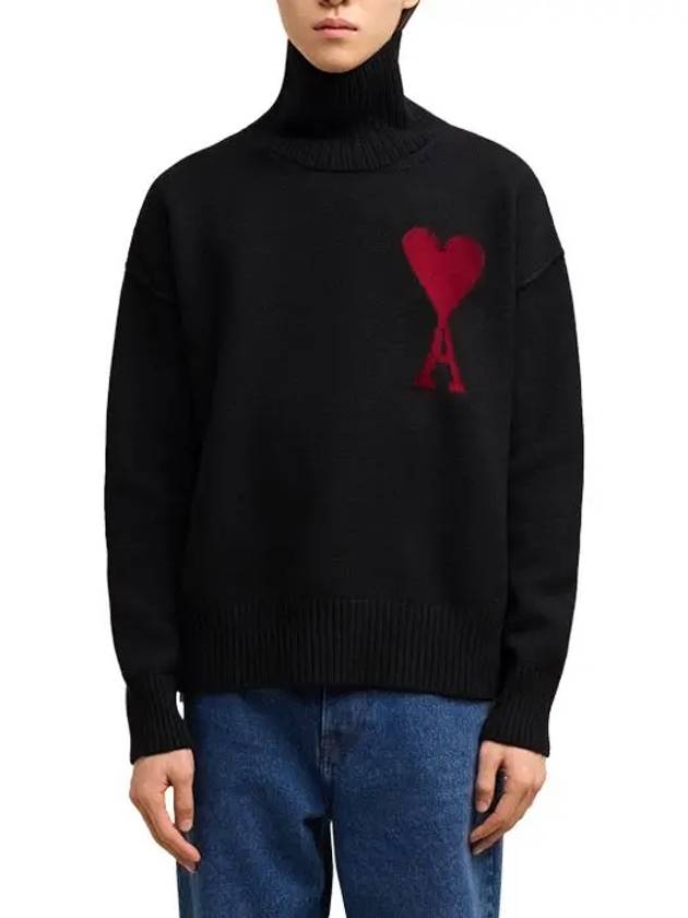 Heart Logo Knit Turtleneck Black - AMI - BALAAN 3