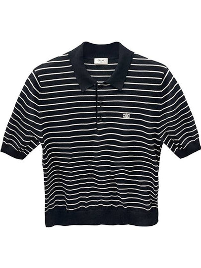 Striped Triomphe Short Sleeve Polo Shirt Black - CELINE - BALAAN 2