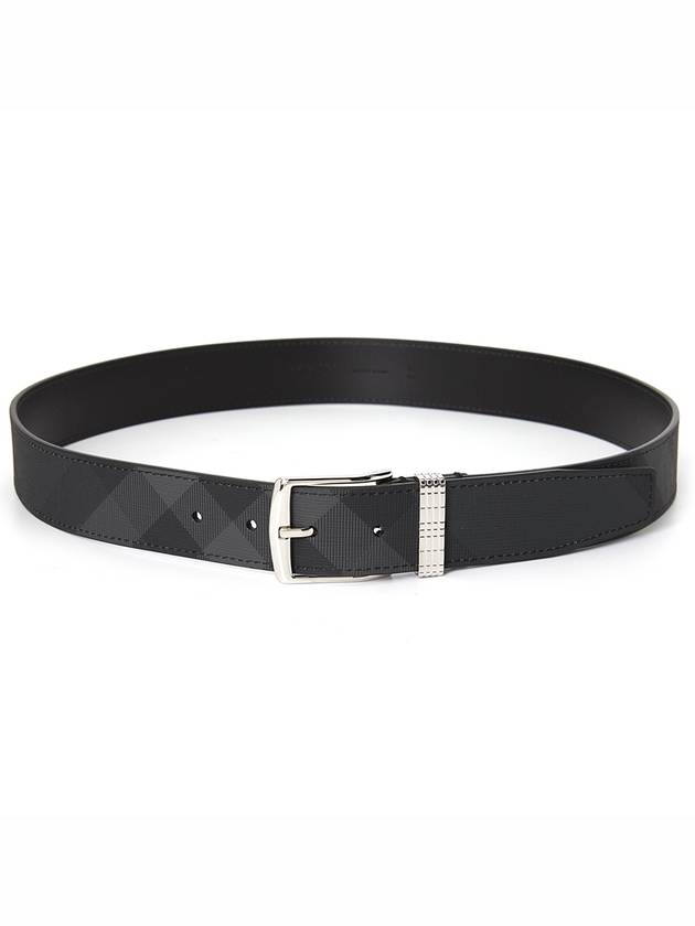 Checked Leather Belt Charcoal - BURBERRY - BALAAN 4