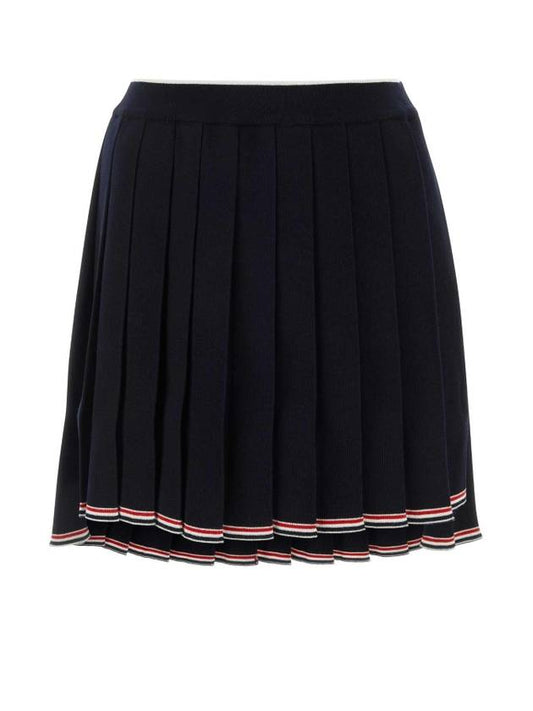 Full Needle Stitch Merino Wool Tipping Pleated Skirt Navy - THOM BROWNE - BALAAN 1