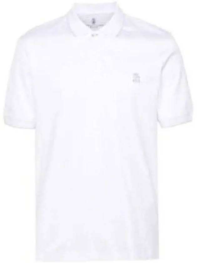 Embroidered Logo Cotton Short Sleeve Polo Shirt White - BRUNELLO CUCINELLI - BALAAN 2