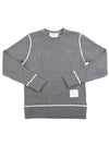 contrast cover stitch long sleeve t-shirt gray - THOM BROWNE - BALAAN.