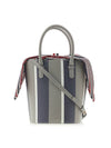 Women's Stripe Pebble Grain Bucket Bag Medium Grey - THOM BROWNE - BALAAN 2