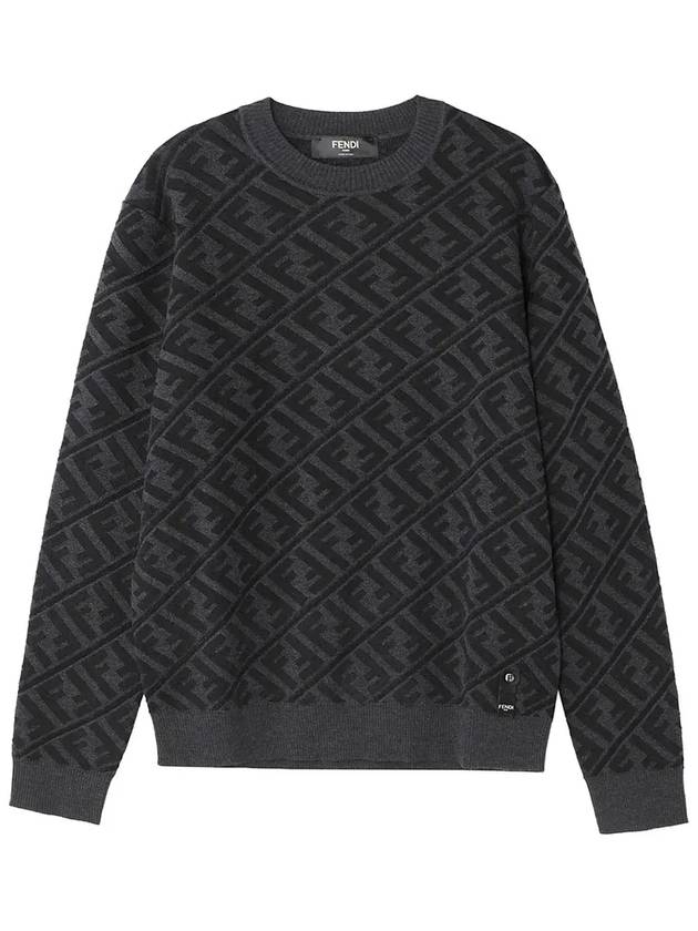 Men's Regular Fit Crew Neck Wool Knit Top Black Grey - FENDI - BALAAN 3