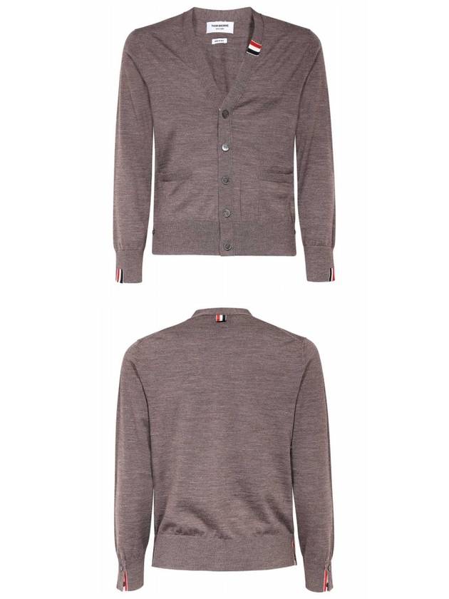 Men's Jersey Stitch V-Neck Cardigan Brown - THOM BROWNE - BALAAN 5