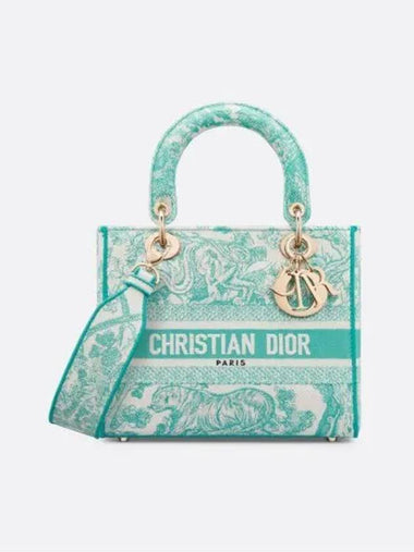 Lady D Lite Toile De Jouy Embroidery Medium Tote Bag Green - DIOR - BALAAN 1