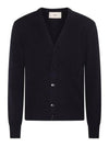 Heart Logo V Neck Cashmere Cardigan Navy - AMI - BALAAN 2