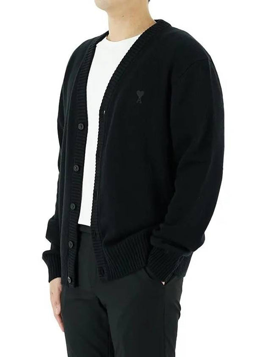 Small Heart Logo V-Neck Cardigan Black - AMI - BALAAN 2