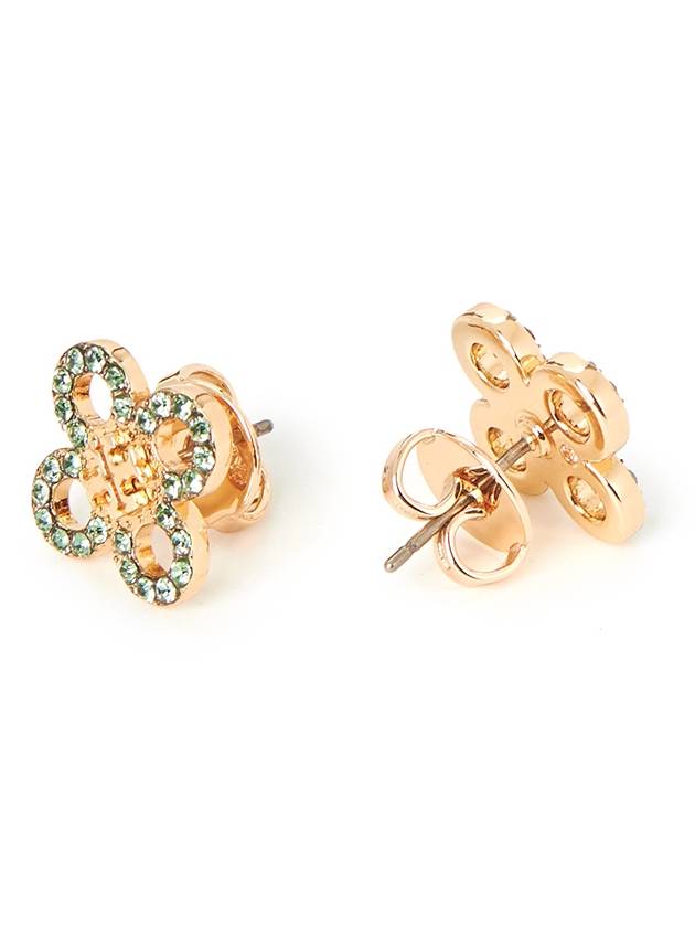 Tory Burch Kira Clover Pave Stud Small Earrings Green Gold - TORY BURCH - BALAAN 4