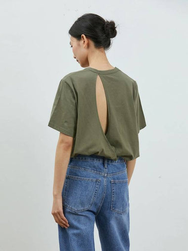 Back slit wrap loose t shirt khaki - RYUL+WAI: - BALAAN 1